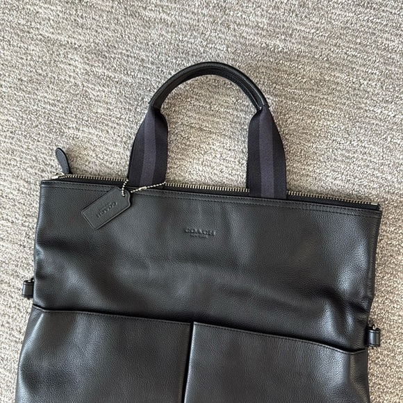 Coach Charles Black Pebbled Leather Foldover Tote, lightly used with NEW STRAP - Picture 7 of 15